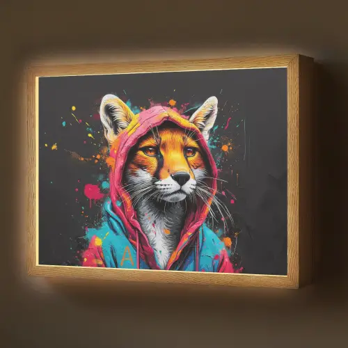 Graffiti - Vos - Jas - Pop art - Dieren Light Box met batterij (Wandlamp) middel -z3d_website