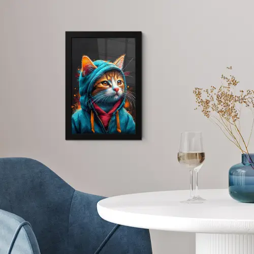Graffiti - Kat - Zwart - Jas fotolijst zwart zonder passe partout klein -sfeer4