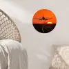 Zonsondergang - Vliegtuig - Oranje - Zon Wandcirkel behangsticker klein -sfeer4