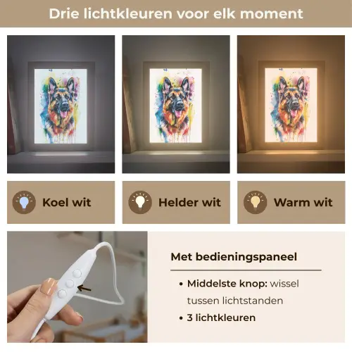 Hond - Verf - Dieren - Kleurrijk - Duitse Herder Light Box met kabel klein -USP_lichtkleurNL