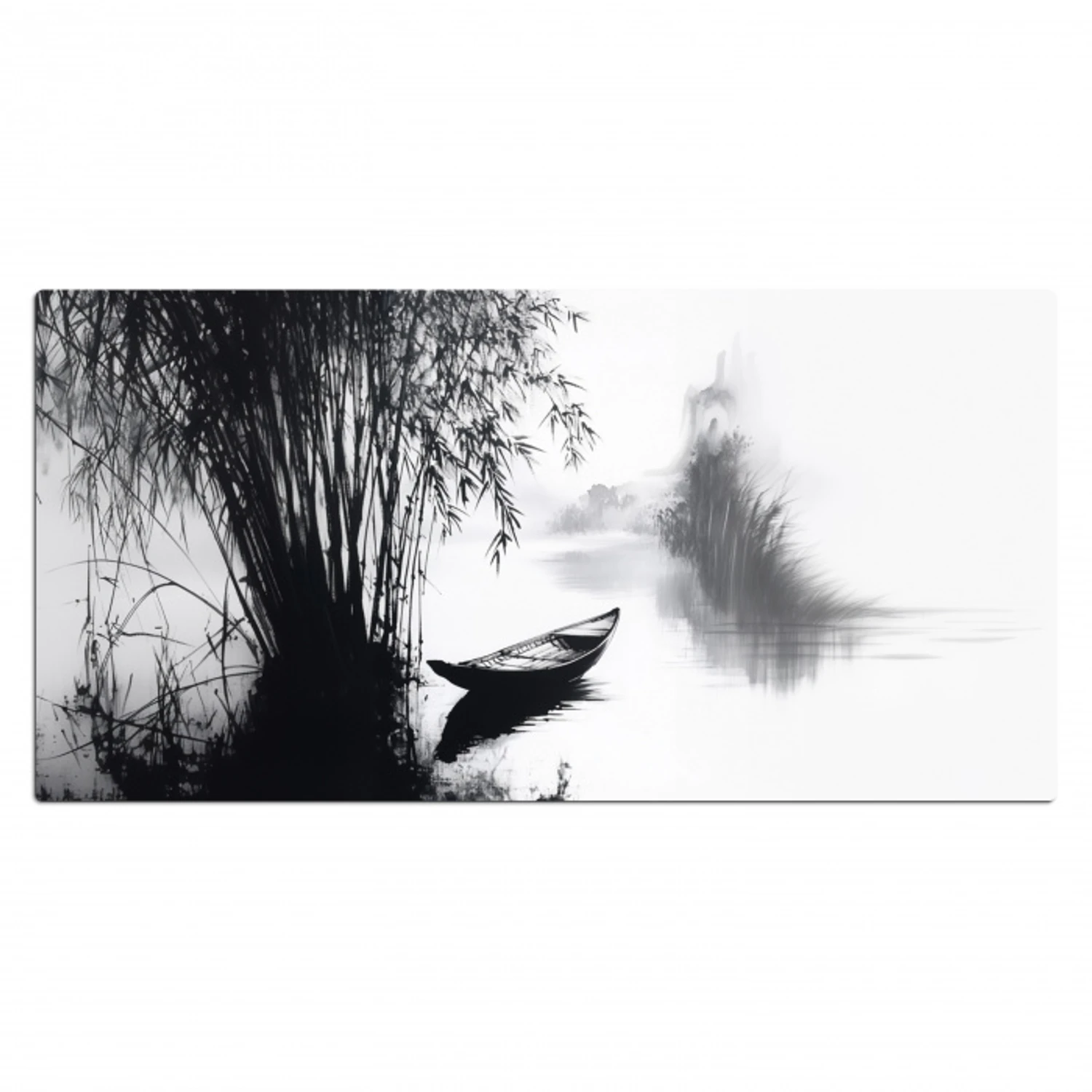 Boot - Rivier - Bamboe - Wit Muismat XXL klein -3d_leeg