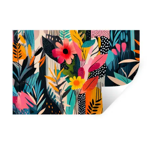 Schilderij - Abstract - Bloemen - Roze Muursticker klein -3d