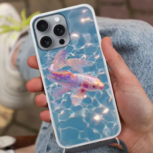 Vis - Water - Blauw - Licht Hoesje iPhone 16 Pro Max met koord klein -sfeer3