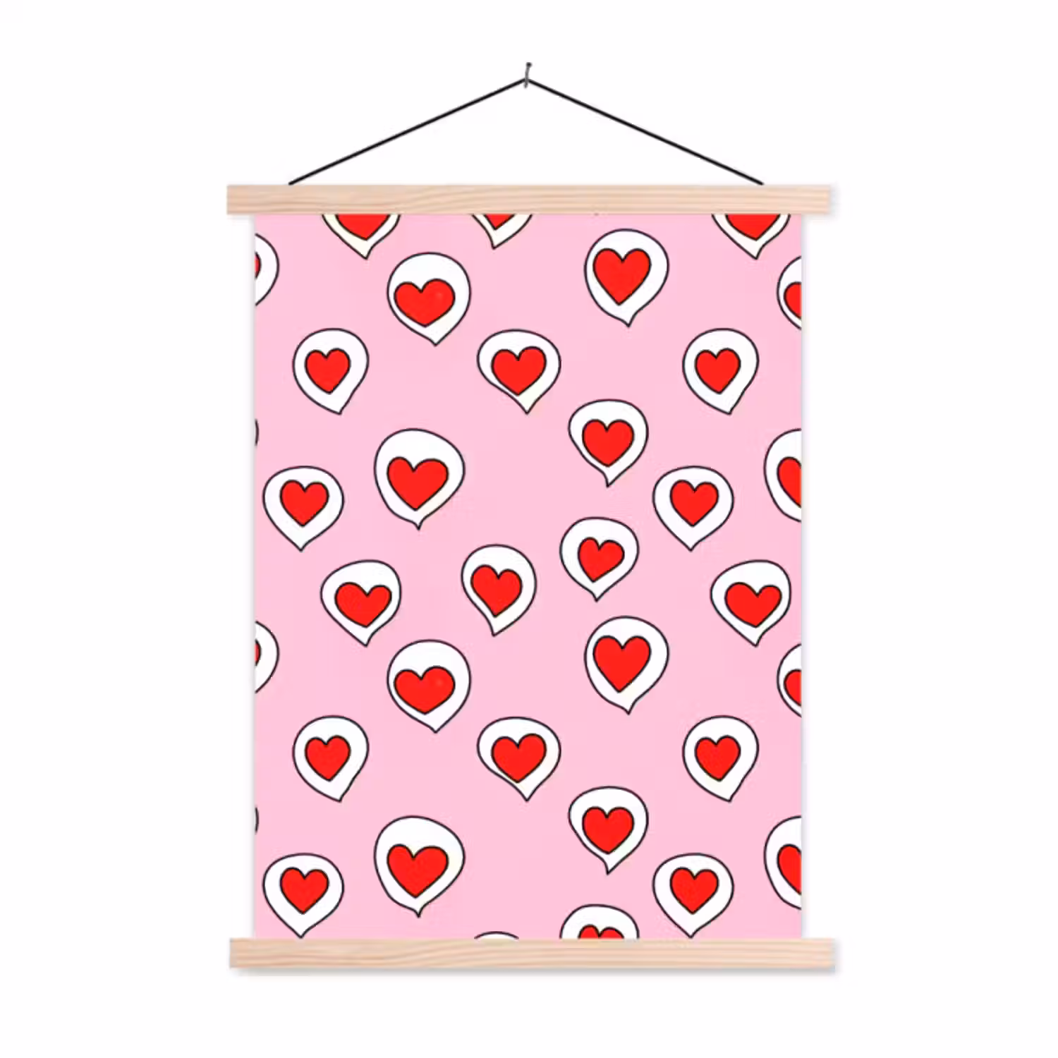 Hanging Poster - Hearts - Pattern - Red