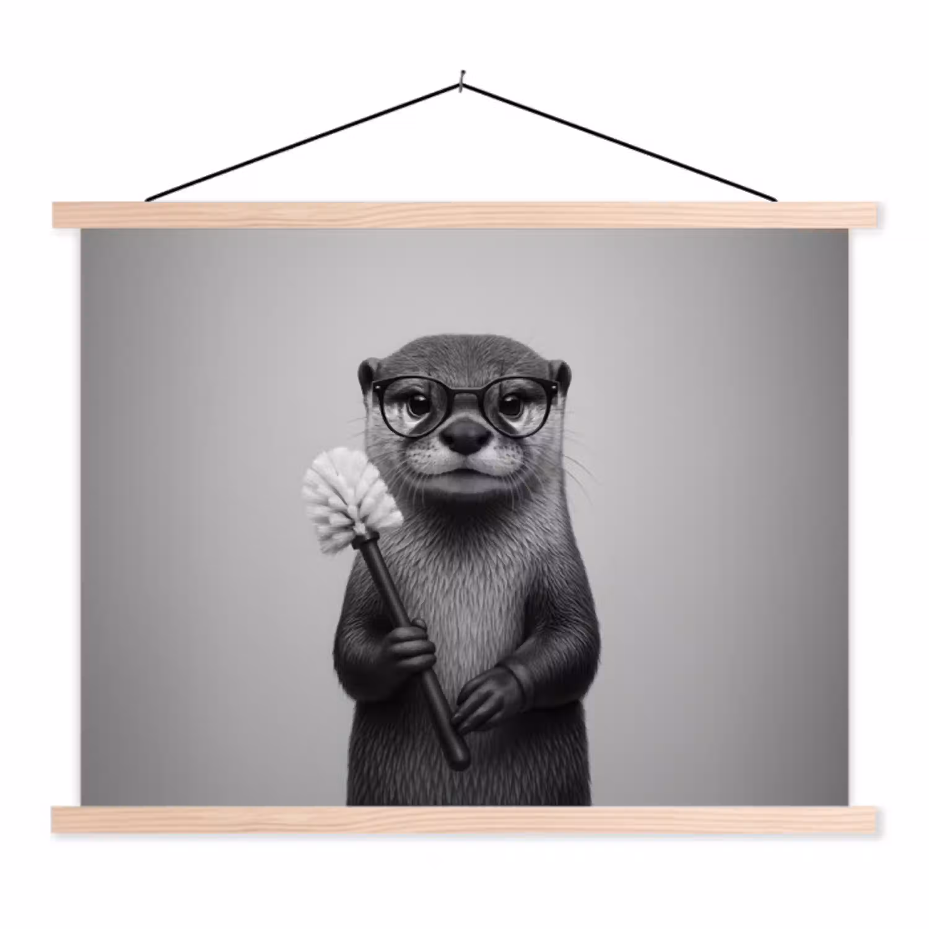 Otter - Wc-borstel - Bril - Zwart - Wit textielposter latten blank klein -3d