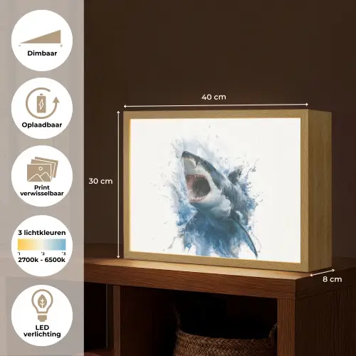 Haai - Blauw - Water Light Box met batterij (Wandlamp kind) middel -USP_websiteoverzichtNL