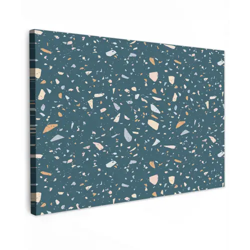 Terrazzo -  Patroon - Kleurrijk - Diep blauw Tuinposter op houten frame 2 cm dik klein 845 -3d