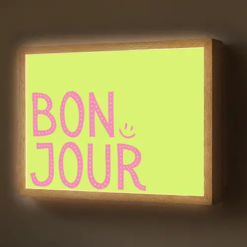 Groen - Smiley - Bonjour - Roze Light Box met batterij (Wandlamp) middel -z3d_website