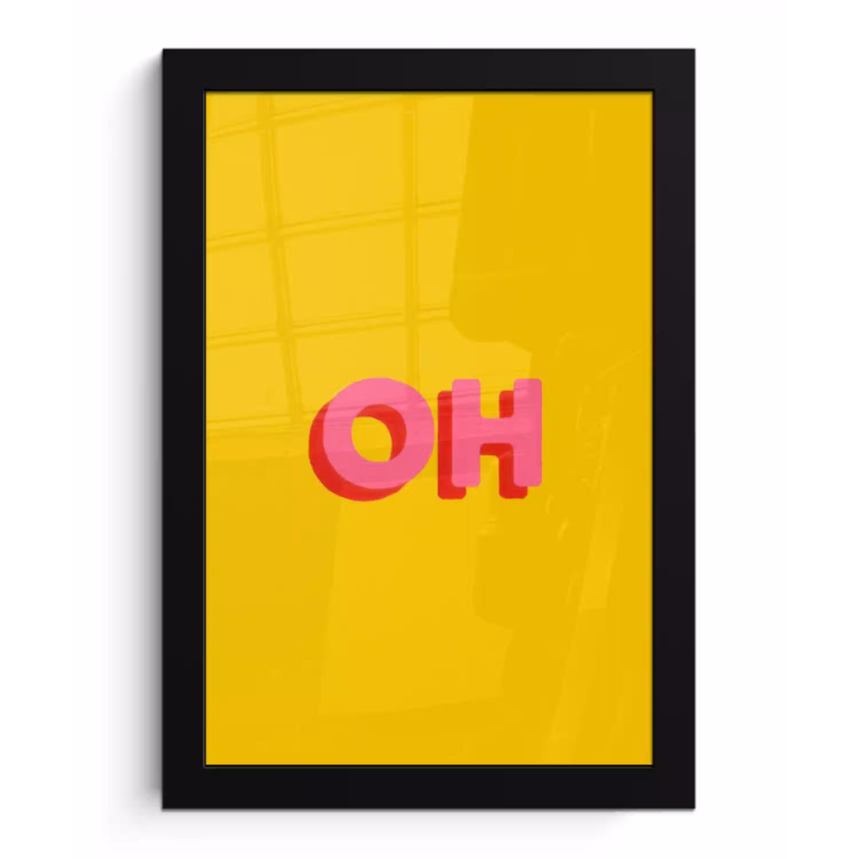 Geel - Roze - Oh - 3D fotolijst zwart zonder passe partout klein -3d