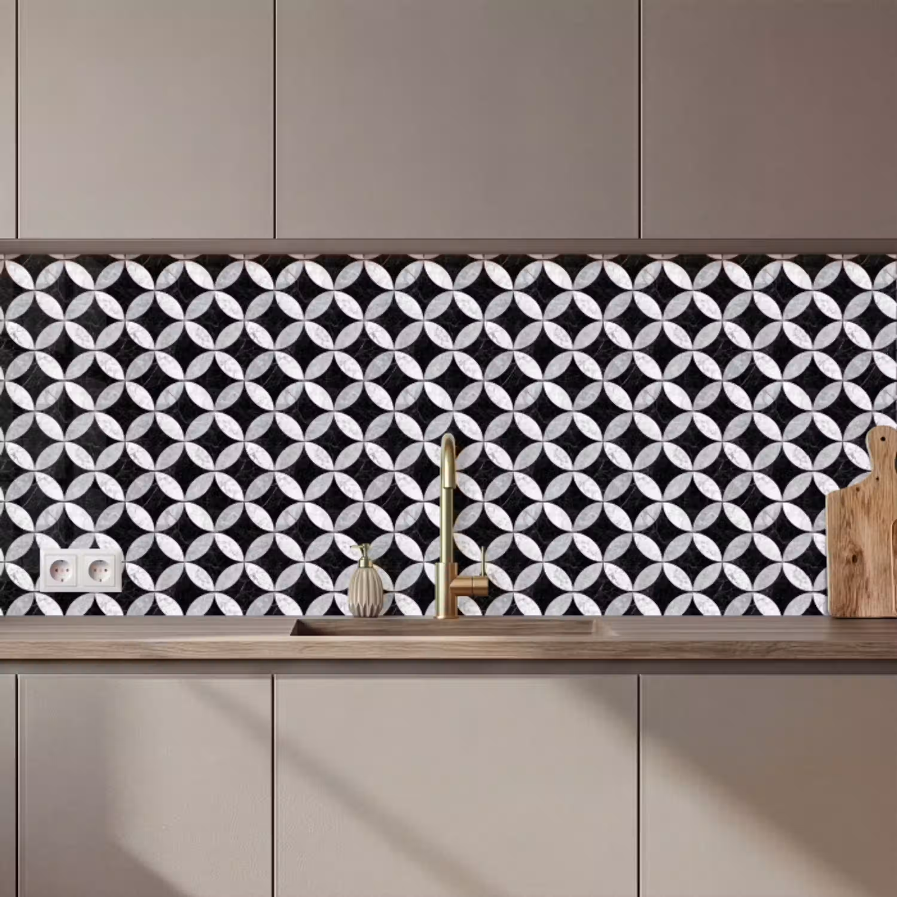 Cirkel - Tegels - Marmer - Zwart - Wit keuken achterwand 2 middel 871 zz_3dshopping