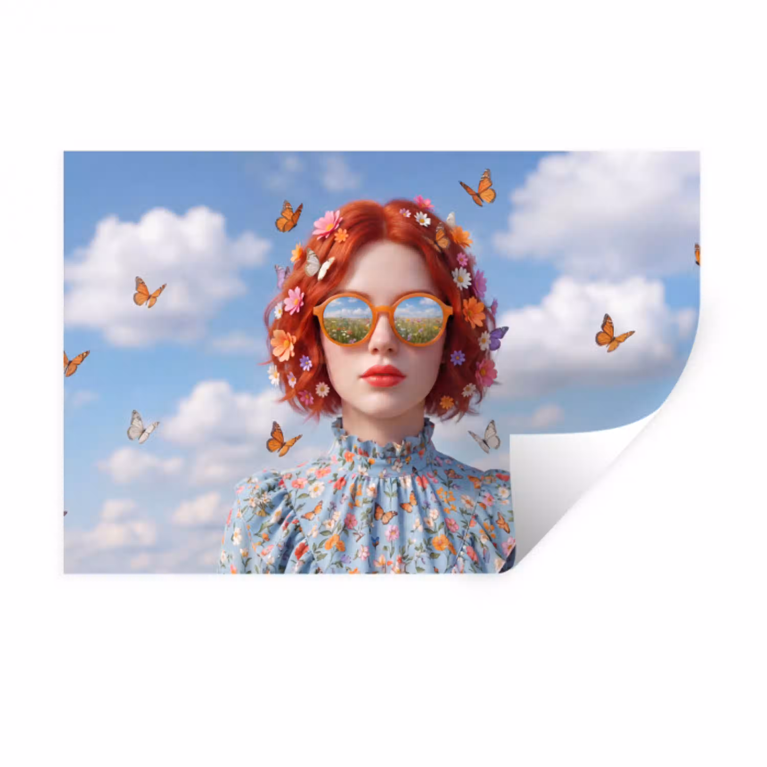 Vrouw - Bloemen - Zomer - Portret - Kleurrijk Muursticker klein -3d