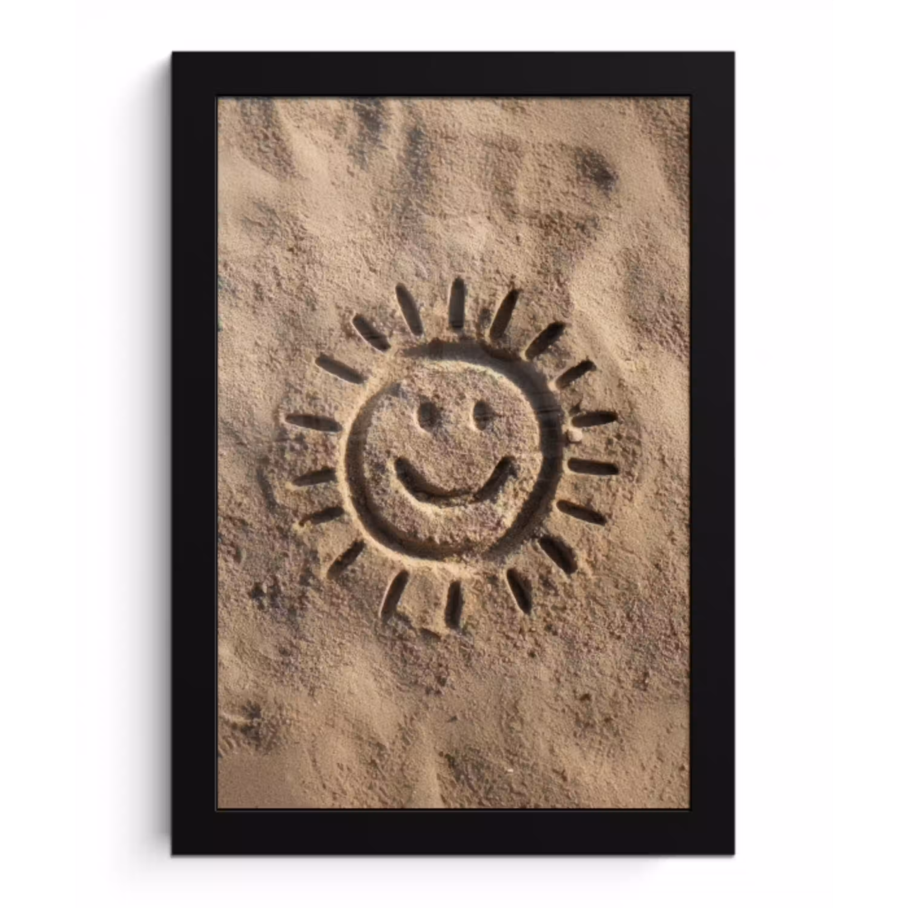 Gezichtje - Zon - Zand - Getekend fotolijst zwart zonder passe partout klein -3d