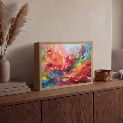 Olieverf - Kunst - Abstract - Kleurrijk Light Box met batterij (Wandlamp) middel -sfeer2