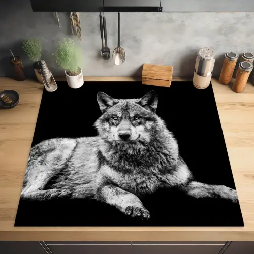 Wilde dieren - Wolf - Zwart - Wit Inductie beschermer vinyl 3mm middel -sfeer5