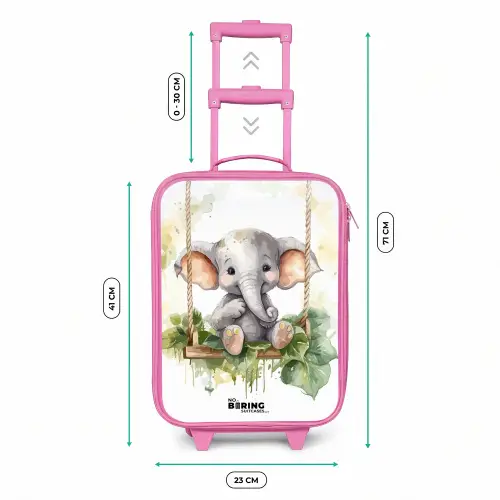 Jong olifantje op een schommel waterverf tekening Kinderkoffer - Roze klein -productfoto_formaten