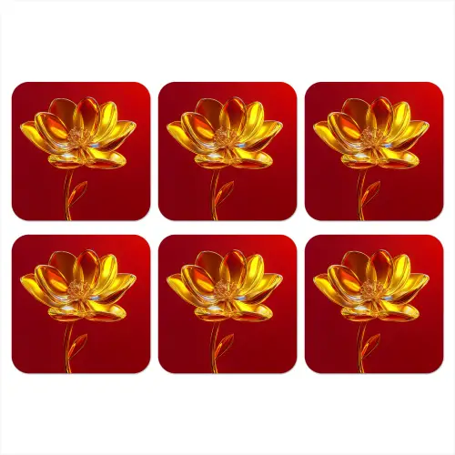 Bloem - Goud - Glazen onderzetter kurk middel -3d