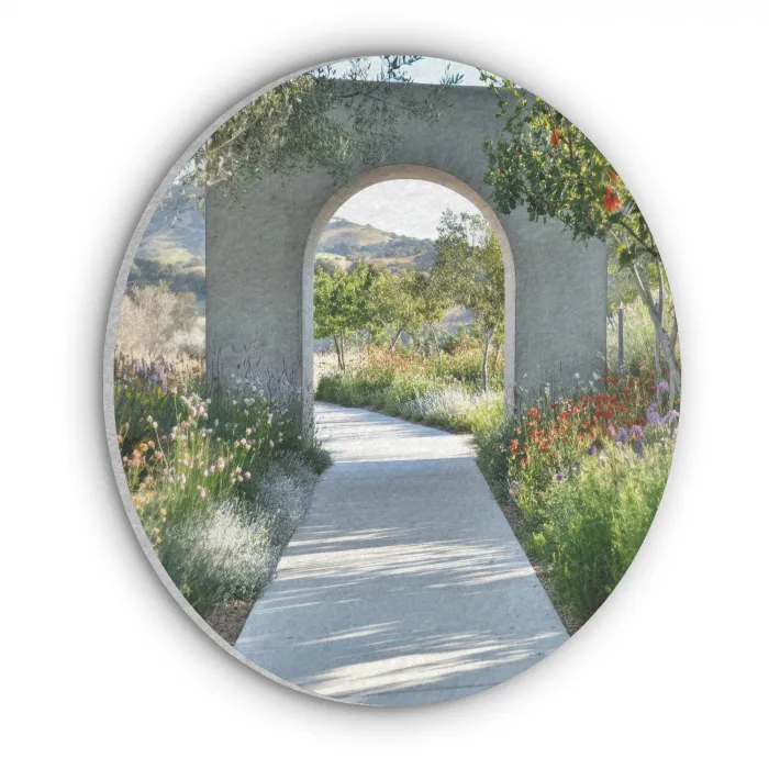 Doorkijk - Pad - Beton - Landschap Akoestische PET Vilt - Rond klein -3d
