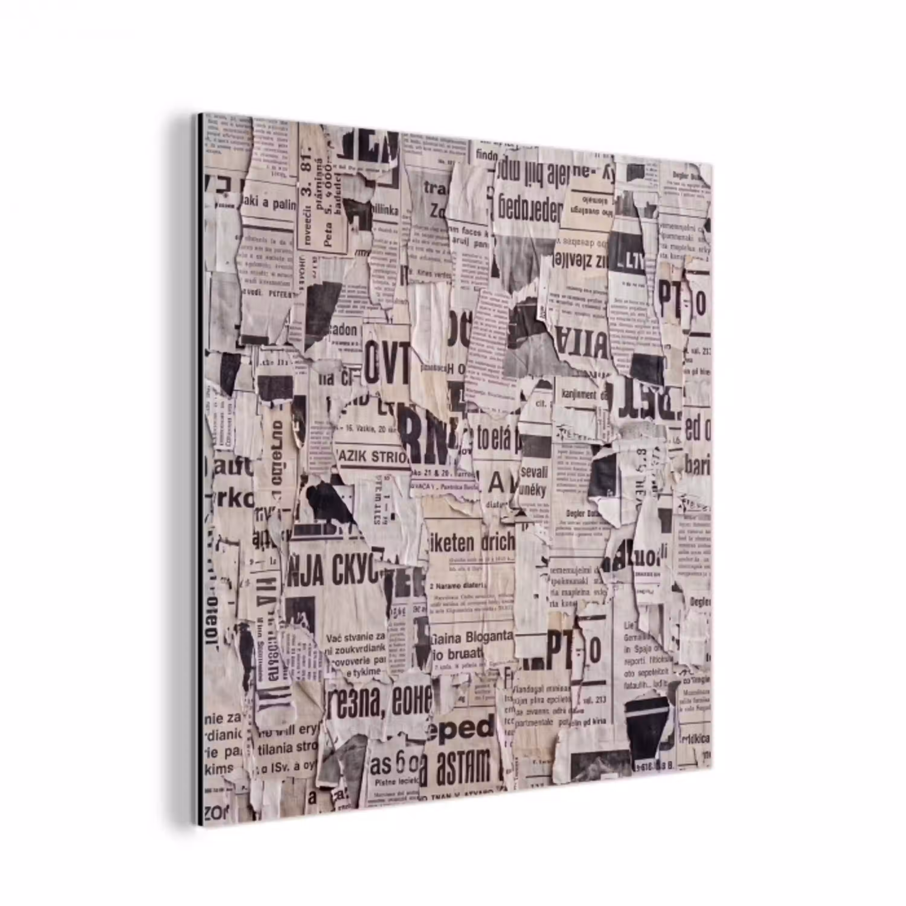 Krant - Gescheurd - Textuur - Abstract - Zwart-wit aluminium wit klein -3d