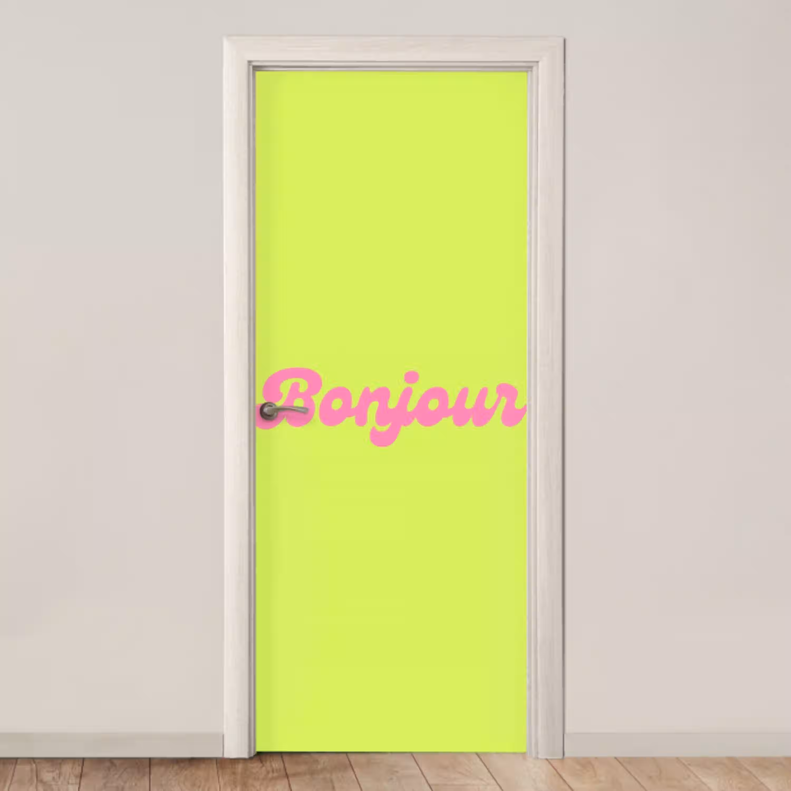 Groen - Roze bonjour - Retro deurposter klein -3d_beige