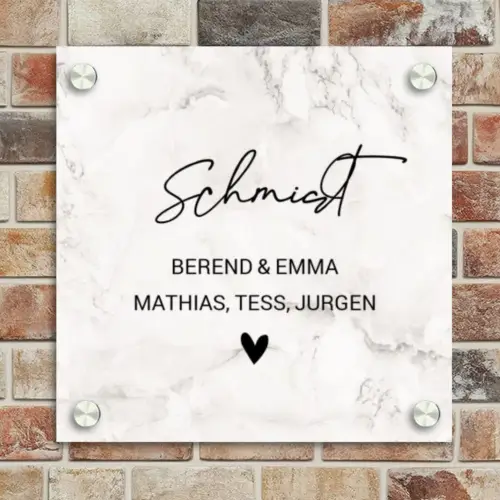 Wit marmer - Sierlijk Naambord Vierkant klein -sfeer2