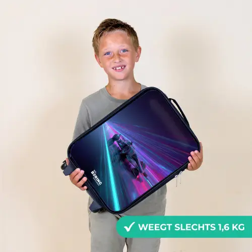 Neon - Raceauto - Lichtstrepen - Paars Kinderkoffer - Zwart klein -sfeer4_NL