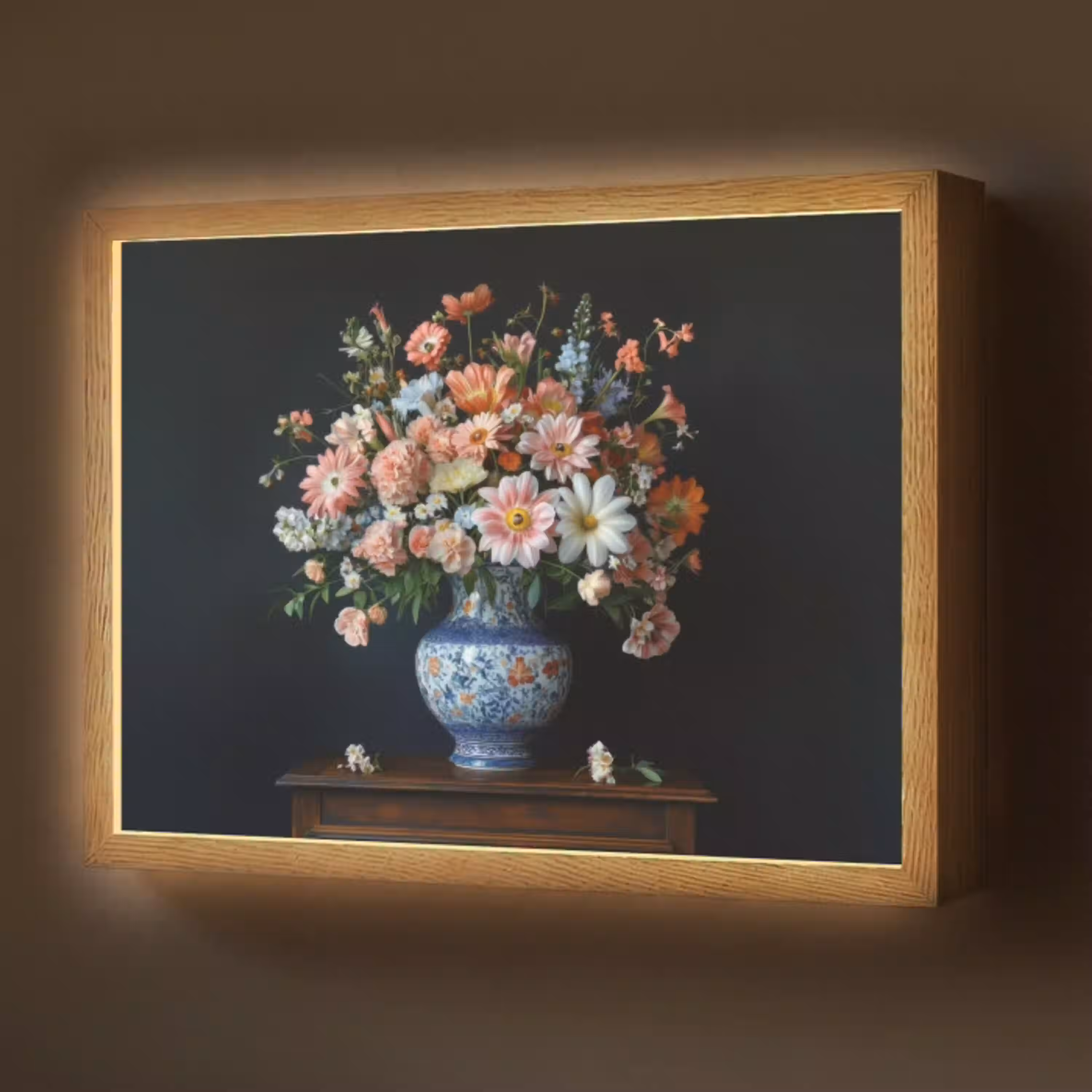 Hout - Vaas - Kleuren - Bloemen Light Box met batterij (Wandlamp) middel -z3d_website