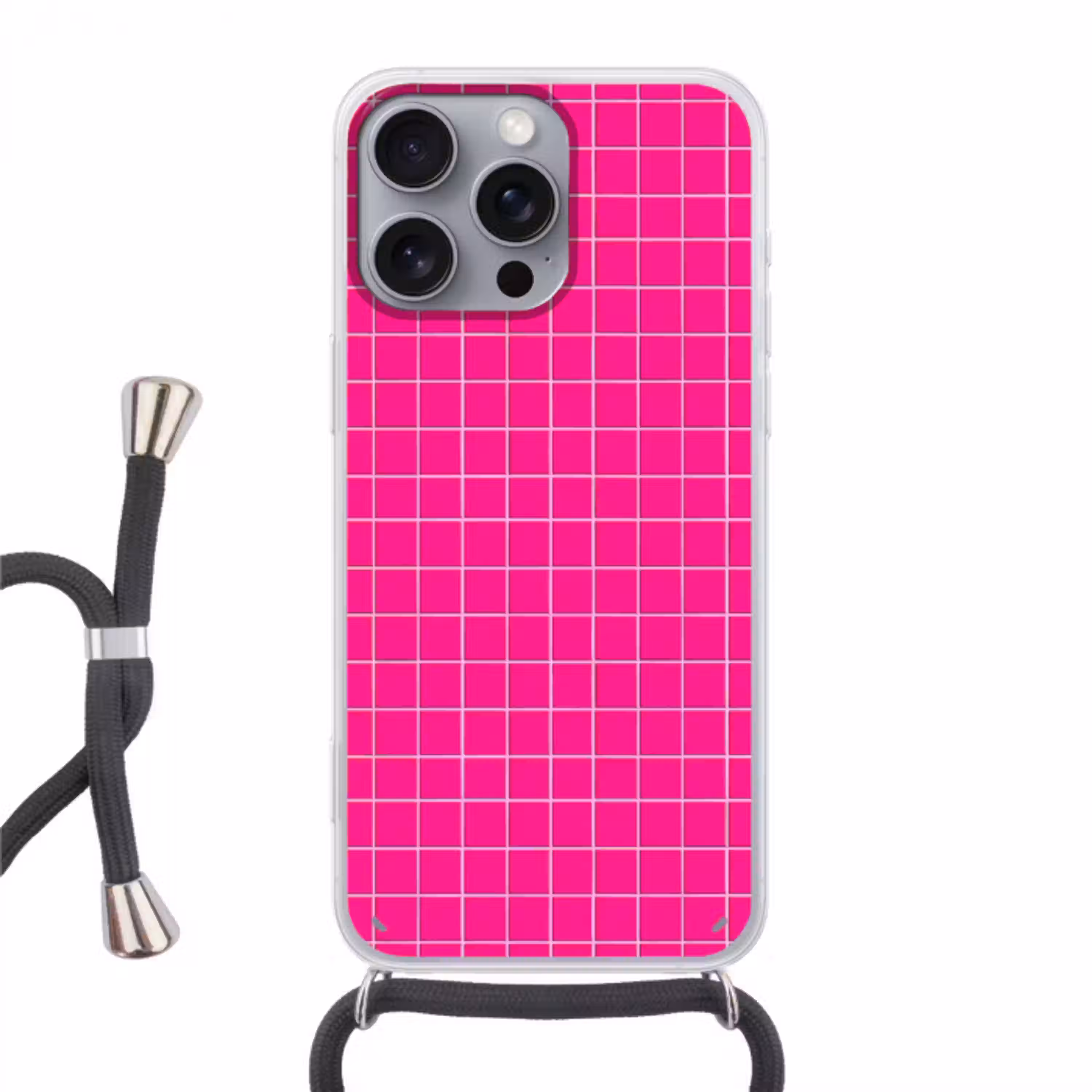 Tegels - Vierkant - Fuchsia Hoesje iPhone 16 Pro Max met koord klein 804 -3d