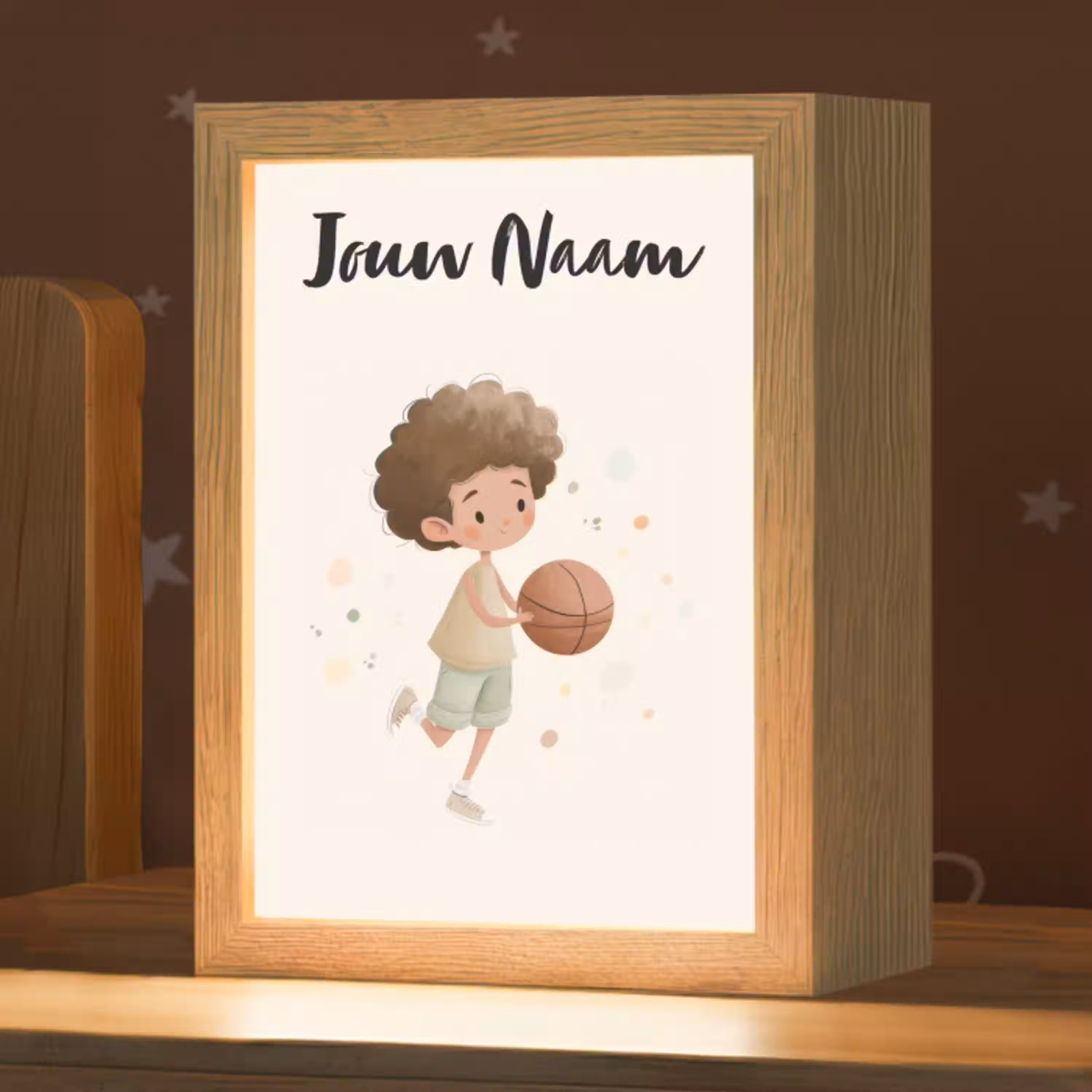 Beige - Jongen - Stippen - Basketbal Light Box met kabel (Kinderlampje) klein -zzz_3d_website