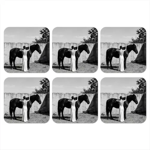 Vrouw - Paard - Artistiek onderzetter kurk middel -3d
