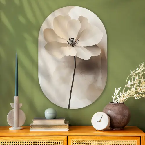 Bloem - Beige - Verf - Schaduw Wandcirkel Ovaal Glas middel -sfeer2