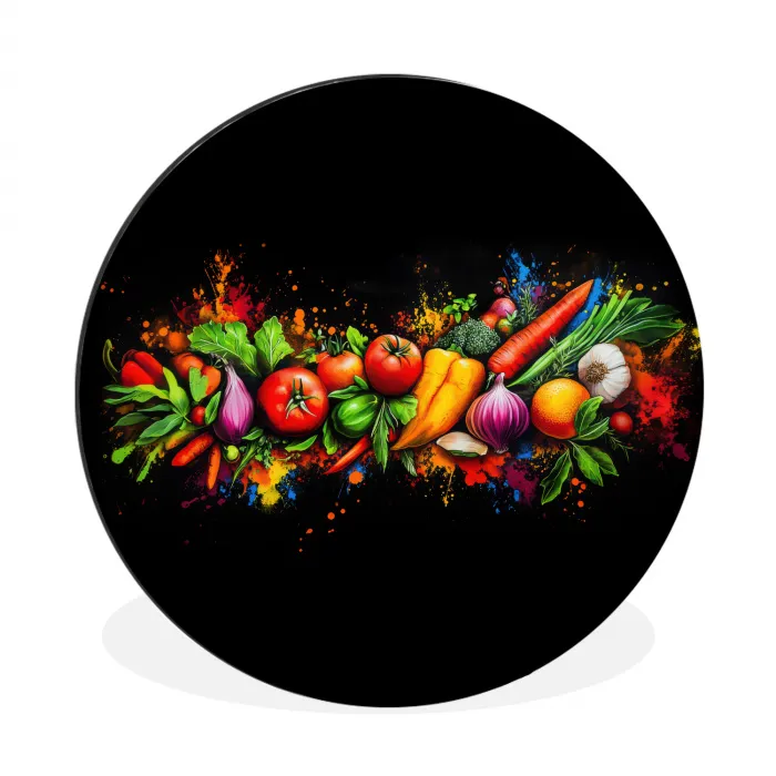 Groente - Eten - Kruiden - Graffiti - Koken Wandcirkel aluminium klein -3d