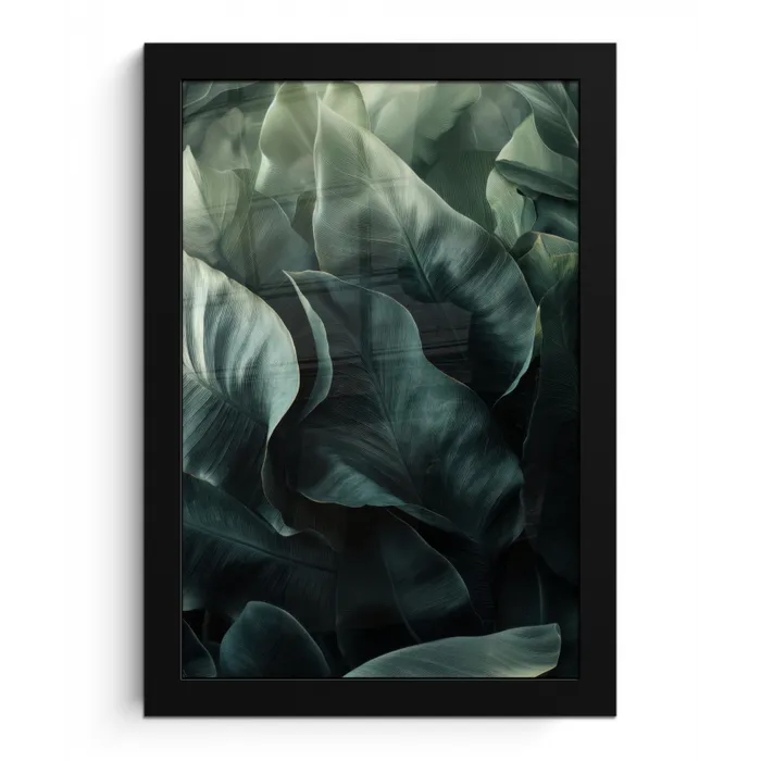 Groen - Bladeren - Glad - Nerven fotolijst zwart zonder passe partout klein -3d