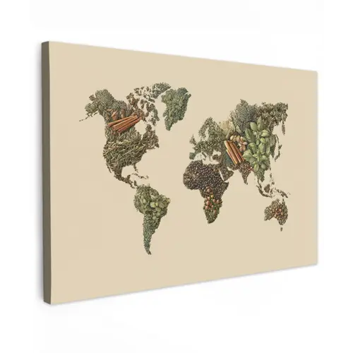 Wereldkaart - Kruiden - Kleurrijk Tuinposter op houten frame 2 cm dik klein -3d
