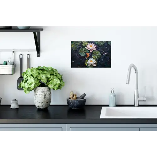 Glasstukjes - Leliebladeren - Vis - Oranje Muursticker klein -keuken