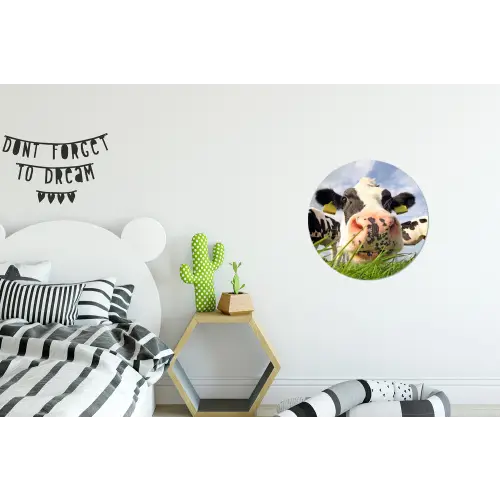 Koe - Boerderij - Gras - Dieren Wandcirkel aluminium klein -kinderkamer