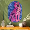 Tijger - Roze - Bladeren - Jungle Wandcirkel Ovaal Glas middel -sfeer2