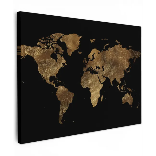 Canvas schilderij - Wereldkaart - Goud - Luxe - Aarde - Zwart
