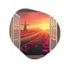 Doorkijk - Tulpen - Zonsondergang - Bloemen - Kleurrijk Wandcirkel Organisch Plexiglas middel -3d