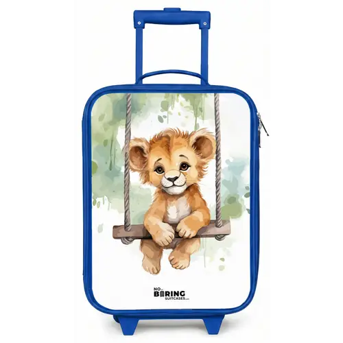 Leeuwenwelpje met schommel illustratie Kinderkoffer - Blauw klein -zz3dotto