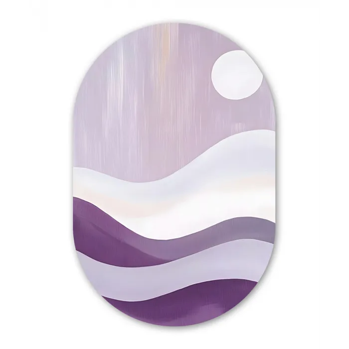 Golven - Heuvels - Abstract - Paars Wandcirkel Ovaal Glas middel -3d