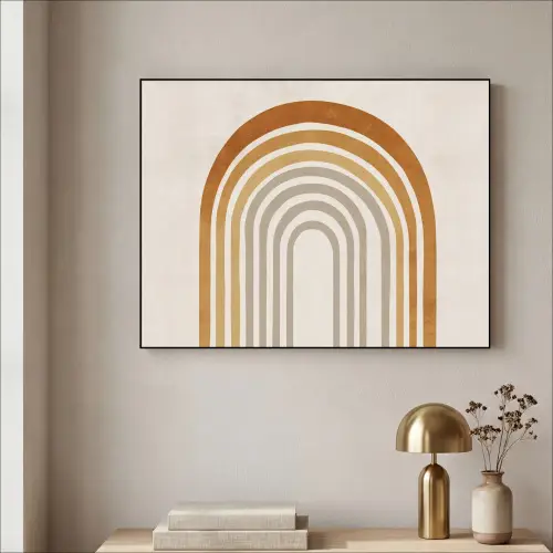 Minimalistisch - Boog - Lijnen - Beige Textielframe zwart klein -sfeer2