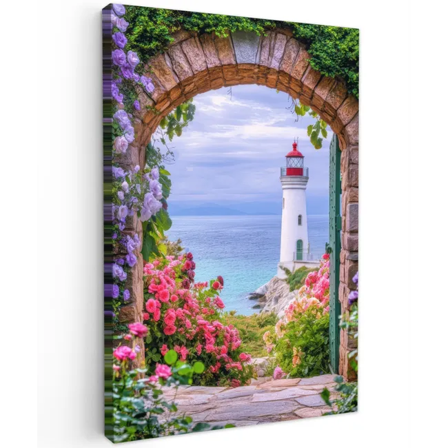 Outdoor Canvas Print - Look-through - Lighthouse - Flowers - View