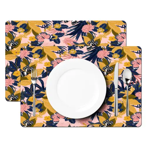 Zomer - Vlinder - Roze - Geel Placemat vinyl groot 368 -zzsfeer2_Kitchenyeah-website