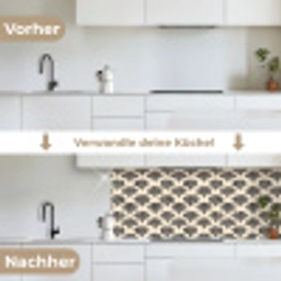 Waaiers - Botanisch - Zwart - Beige keuken achterwand 2 middel 871 -voor-na_DE