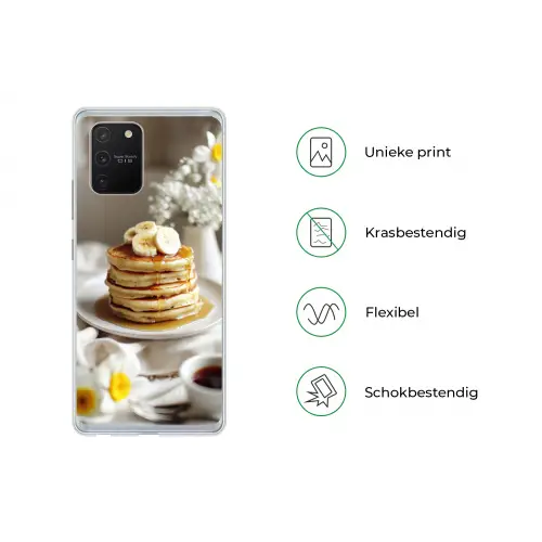 Pannenkoeken - Banaan - Siroop - Wit - Beige Telefoonhoesje Samsung Galaxy S10 Lite klein -specsS10Lite