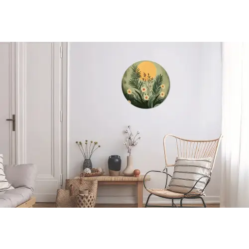 Bloemen - Bladeren - Zon - Groen Wandcirkel aluminium klein -woonkamer