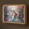 Dolfijn - Vissen - Onderwaterwereld - Bloemen Light Box met batterij (Wandlamp kind) middel -z3d_website