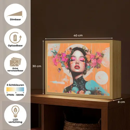Portret - Vrouw - Abstract - Bloemen Light Box met batterij (Wandlamp) middel -USP_websiteoverzichtNL