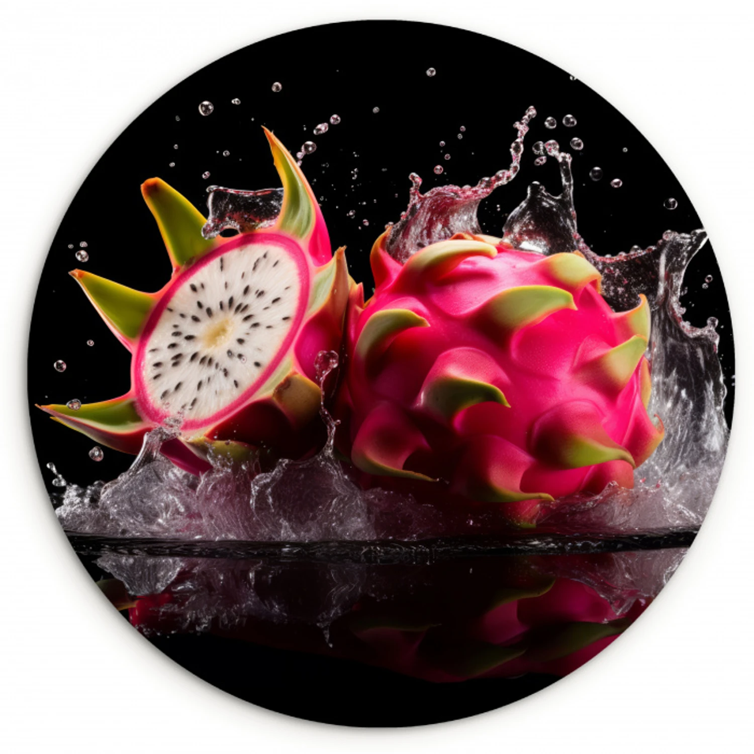 Drakenfruit - Zwart - Water - Vrucht - Fruit KitchenYeah - Keuken - Wandcirkel Forex klein -3d