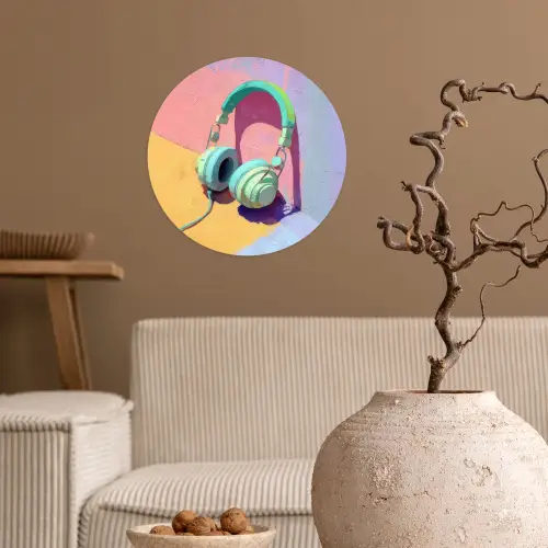 Koptelefoon - Mintgroen - Draad Wandcirkel behangsticker klein -sfeer1